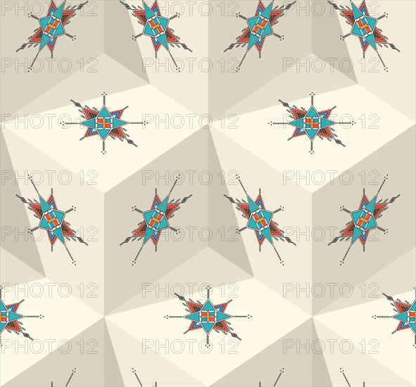 Decorative geometric repeating pattern inspired by Al-Qatt Al-Asiri traditional paintings