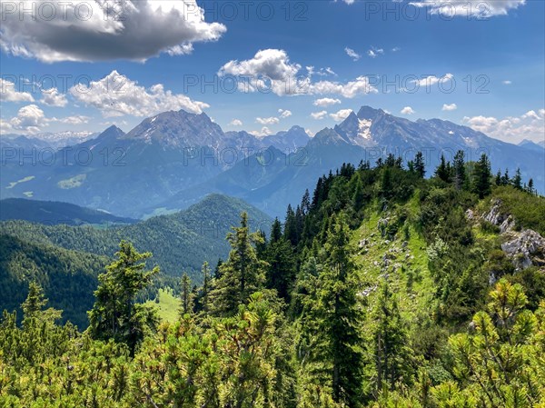 View from the Lattengebirge to Watzmann on the left and Hochkalter with the Blaueis glacier