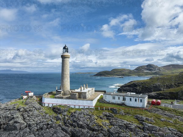 Aerial view of Ardnamurchan Point with the 35 metre high lighthouse