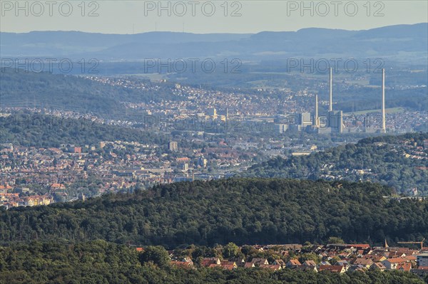 Neckar valley with coal-fired power station Altbach Deizisau combined heat and power station