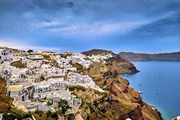 Aerial view of famous caldera bay on Santorini island