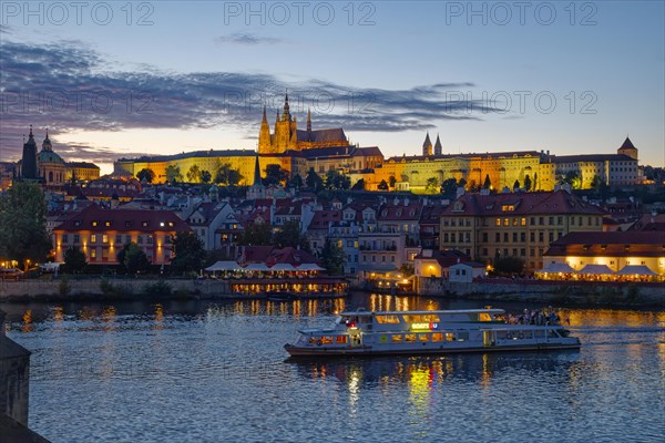 View from the Vltava River to Hradcany with Prague Castle