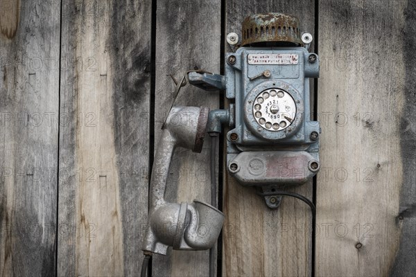 Old wall telephone from Russian miners' settlement Barentsburg