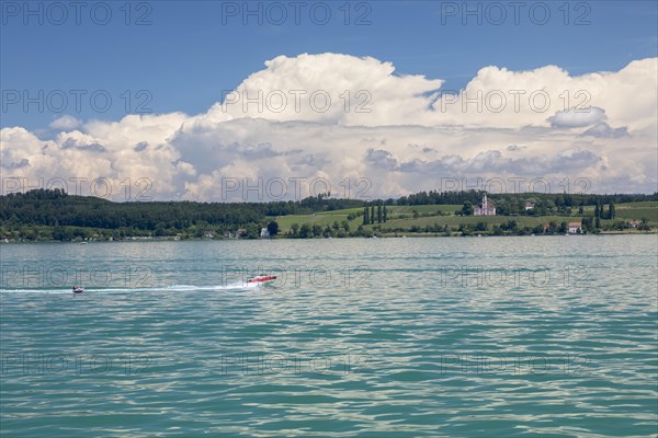 Summer day on Lake Constance with a view of the Birnau Basilica