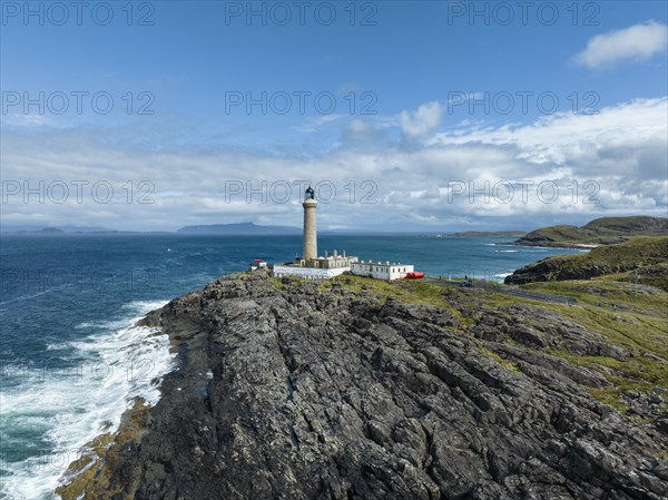 Aerial view of Ardnamurchan Point with the 35 metre high lighthouse