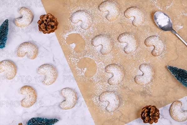 Traditional crescent shaped christmas cookies called 'Vanillekipferl'