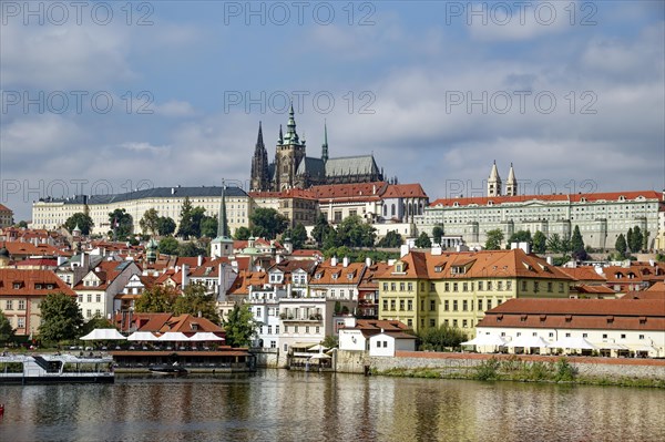 View from the Vltava River to Hradcany with Prague Castle