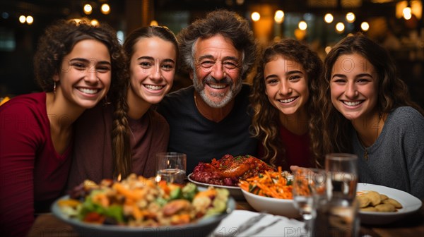 Thanksgiving family portriat at the seasonal dinner table