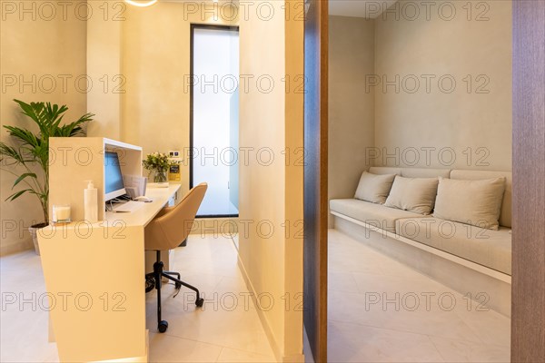 Interior design of a reception and waiting area in a dental clinic