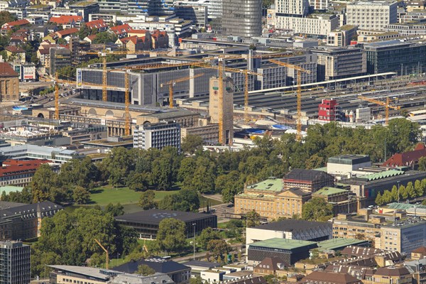 City centre with main railway station and construction site Stuttgart 21