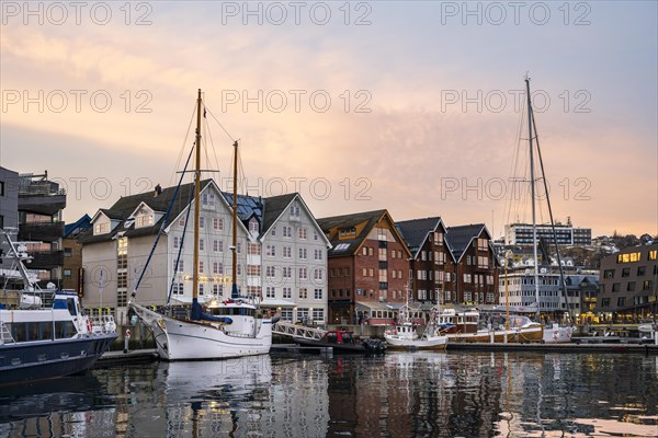 Tromso harbour with ships and buildings