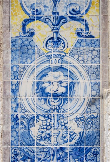 Close-up of traditional painted azulejo wall tiles