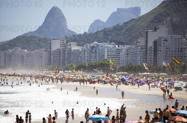 Copacabana beach with the mountains in the background