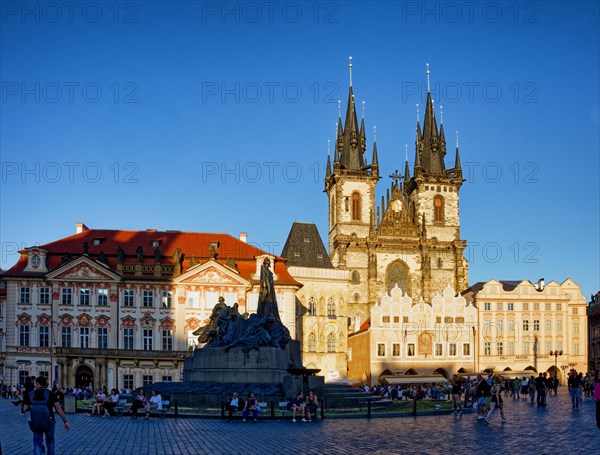 Jan Hus Monument and Teyn Church on Old Town Square