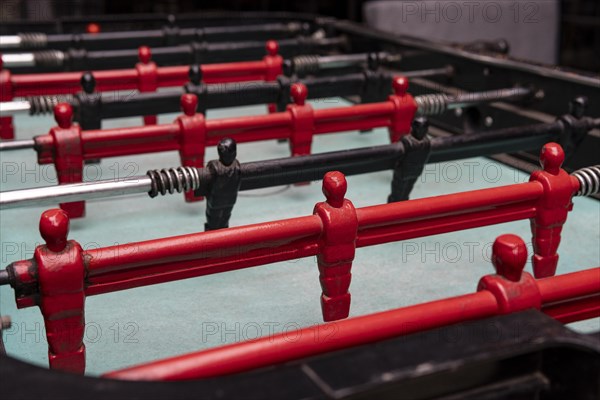 Detailed view of the foosball game