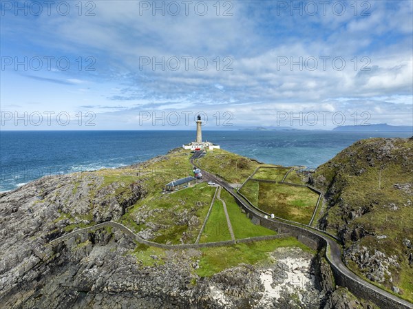 Aerial view of Ardnamurchan Point with the 35 metre high lighthouse