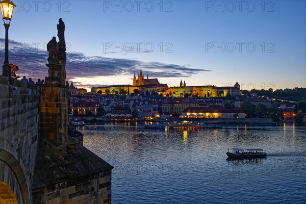 View from the Vltava River to Hradcany with Prague Castle