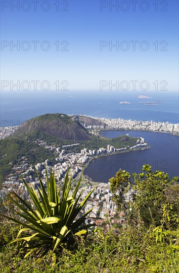 View from Corcovado to the lagoon Lagoa Rodrigo de Freitas and Ipanema