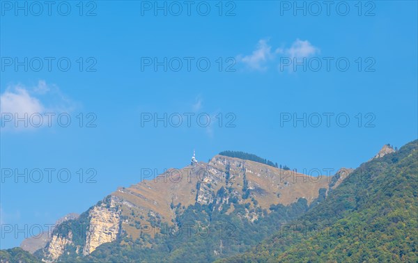 Meteorology Station on Mountain Peak with Blue Sky in a Sunny Summer Day in Ticino