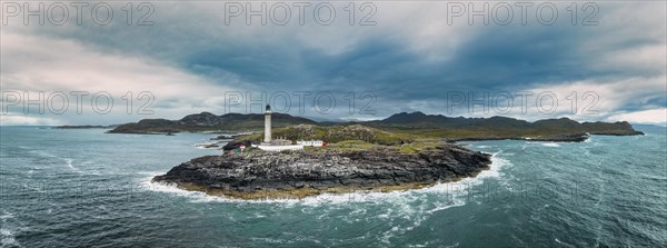 Aerial panorama of Ardnamurchan Point with the 35 metre high lighthouse