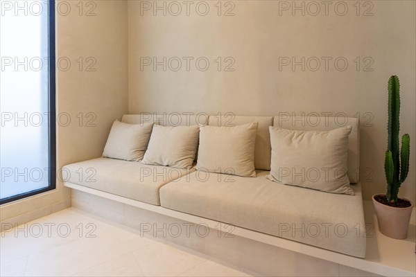 Empty space with no people with a luxury sofa in the waiting room of a clinic