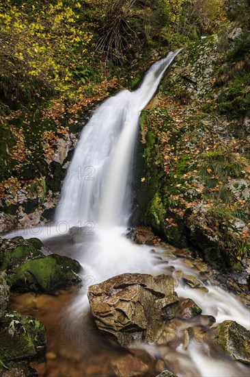 Mountain stream with waterfalls in autumn