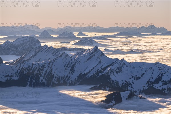 View from the Saentis to the mountains of Central Switzerland