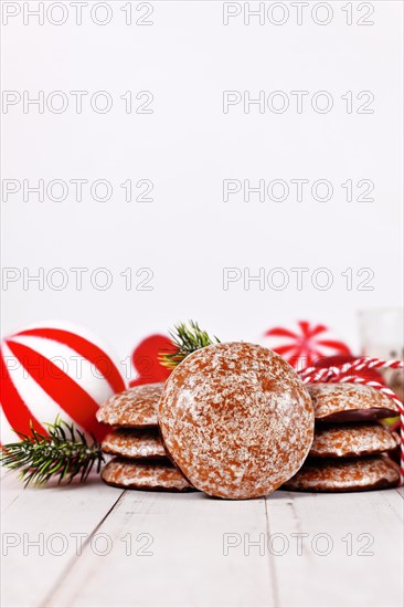 Traditional German round glazed gingerbread Christmas cookie called 'Lebkuchen' with negative space