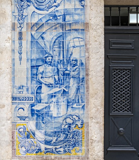 Close-up of traditional painted azulejo wall tiles