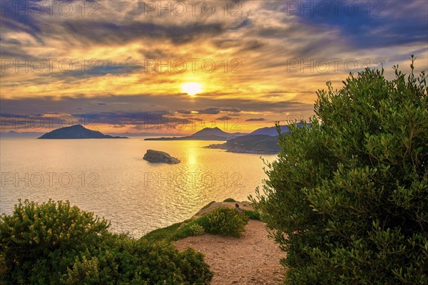 Beautiful sunset on Mediterranean sea coast
