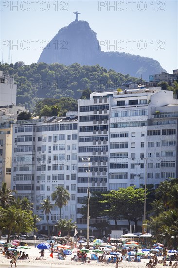 Copacabana beach with the mountains in the background