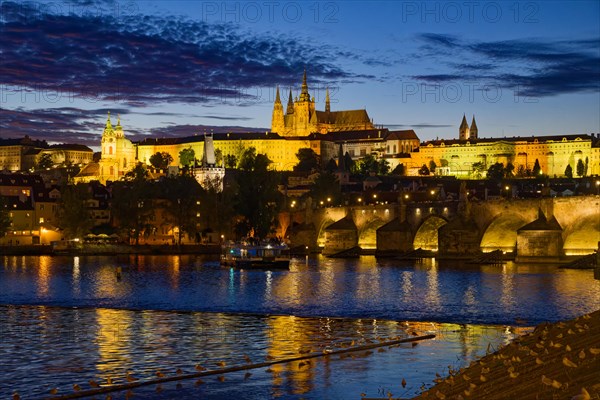 View from the Vltava River to Hradcany with Prague Castle