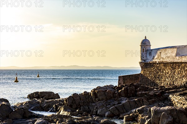 Saint Mary fort on the seafront of the city of Salvador in Bahia during sunset