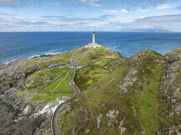 Aerial view of Ardnamurchan Point with the 35 metre high lighthouse