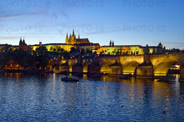 View from the Vltava River to Hradcany with Prague Castle