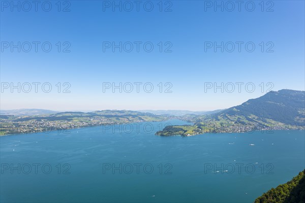 Aerial View over Weggis and Lake Lucerne and Mountain in Buergenstock