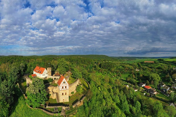 Aerial view of Koenigsberg in Bavaria with a view of Koenigsberg Castle. Koenigsberg in Bavaria