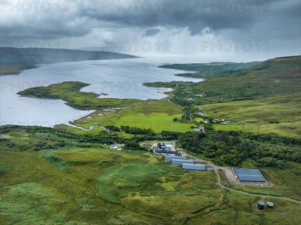 Aerial view of Ardnamurchan Whisky Distillery at Glenmore Bay