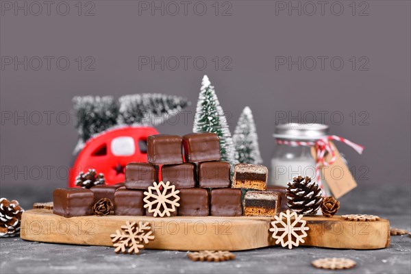 German sweets called 'Dominosteine'. Traditional Christmas candy consisting of gingerbread