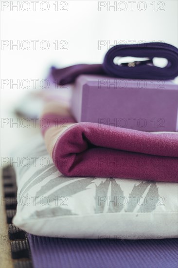 Close-up of yoga equipment: Yoga mat