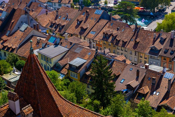 Aerial View over City of Thun and River Aare in a Sunny Day in Thun