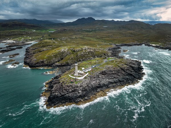 Aerial view of Ardnamurchan Point with the 35 metre high lighthouse