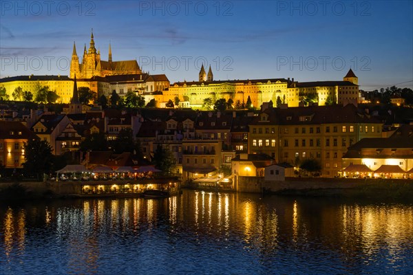 View from the Vltava River to Hradcany with Prague Castle