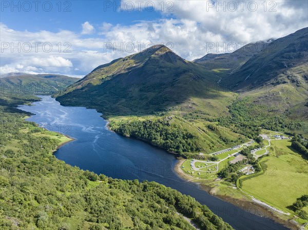 Aerial view of the eastern part of the freshwater loch Loch Leven