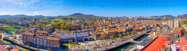 Panoramic aerial view of the Errenteria city skyline from above. Gipuzkoa