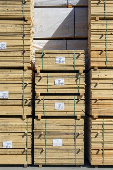 Stacks of boards in a sawmill