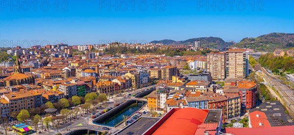 Panoramic aerial view of the Errenteria city skyline from above. Gipuzkoa