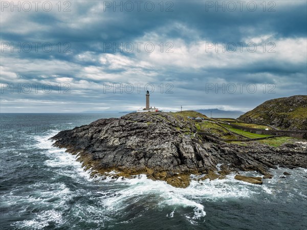 Aerial view of Ardnamurchan Point with the 35 metre high lighthouse