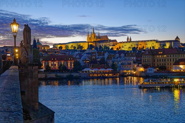 View from the Vltava River to Hradcany with Prague Castle