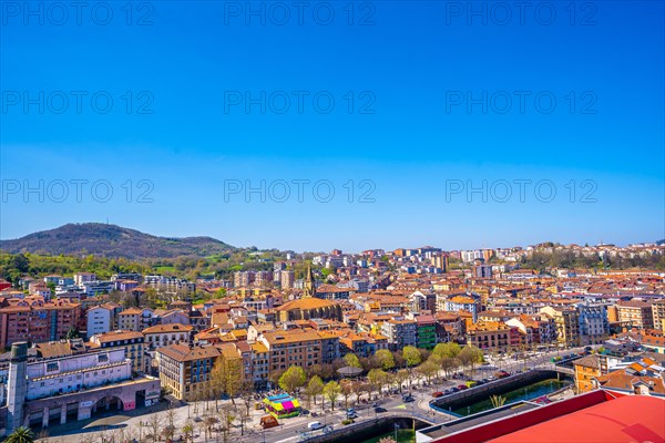 Aerial view of the Errenteria city skyline from above. Gipuzkoa
